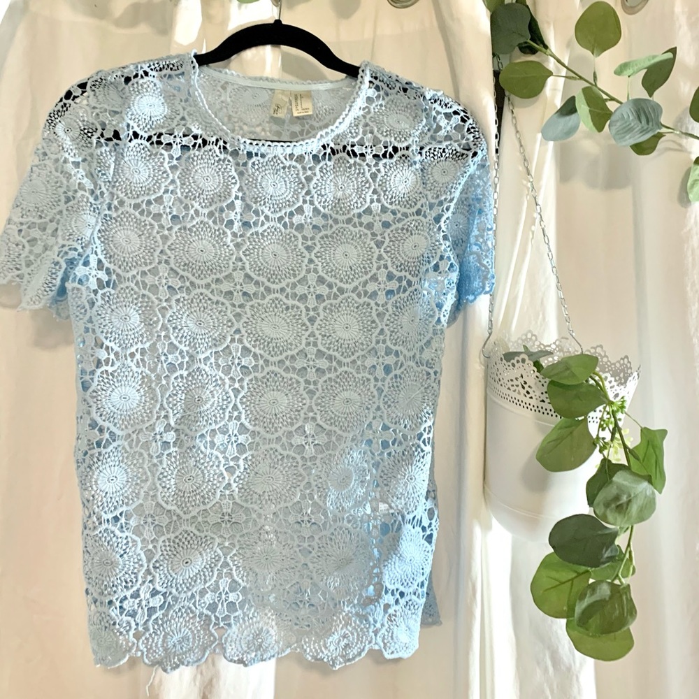Light blue crocheted top
